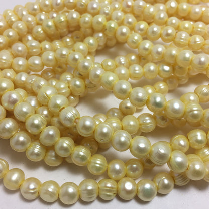 Large Hole Pearls 7.5-8mm Yellow Potato Shape Freshwater Pearls, 8 inches with 2.5mm Hole, LH075