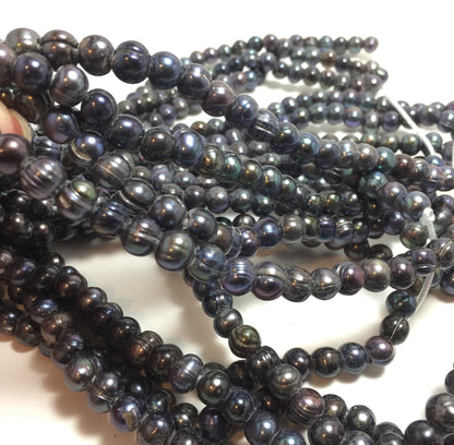 Large Hole Pearls 7-7.5mm Peacock Potato Shape Freshwater Pearls, 8 inches with 2.5mm Hole, LH057