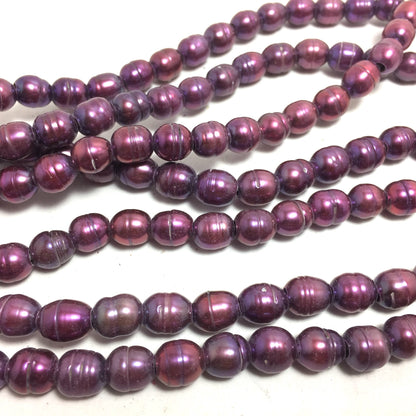 Large Hole Pearls 8-8.5mm Purple Rice Shape Freshwater Pearls, 8 inches with 2.5mm Hole, LH073