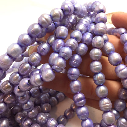 Large Hole Pearls 8-8.5mm Purple Rice Shape Freshwater Pearls, 8 inches with 2.5mm Hole, LH054