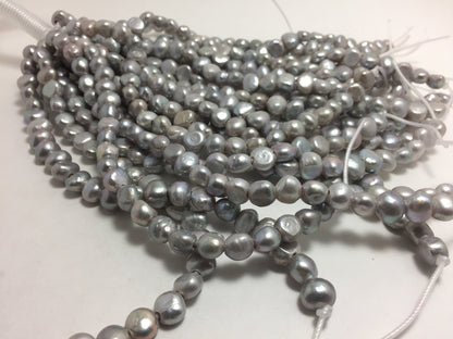 Large Hole Pearls, 9-10mm Nugget Shape, Grey Color Freshwater Pearls, 8 inches strand with 2.5mm Hole Size, LH063