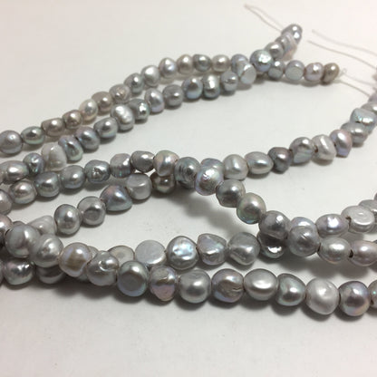 Large Hole Pearls, 9-10mm Nugget Shape, Grey Color Freshwater Pearls, 8 inches strand with 2.5mm Hole Size, LH063
