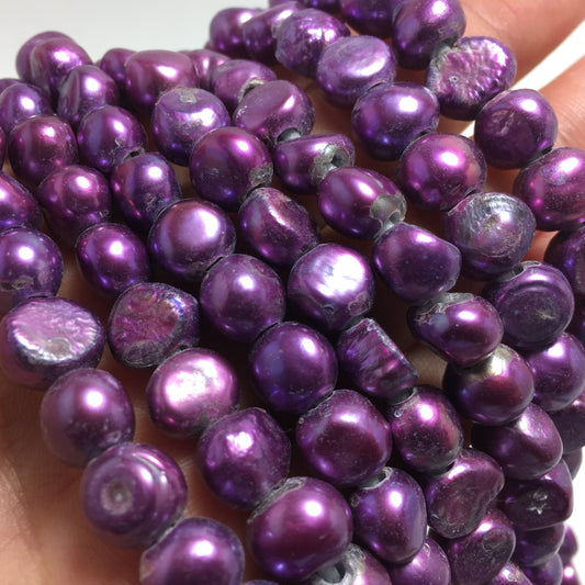 Large Hole Pearls, 9-10mm Nugget Shape, Purple Color Freshwater Pearls, 8 inches strand with 2.5mm Hole Size, LH068