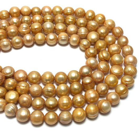 Freshwater Pearls, 9.5-10mm Off Round Potato Pearls, Champagne Color, POT023