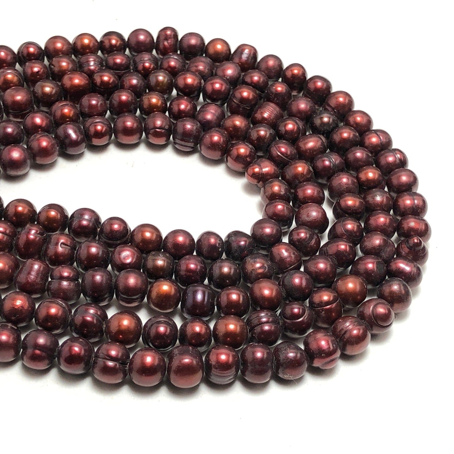 Freshwater Pearls, 7-7.5mm Off Round Potato Pearls, Chocolate Color, POT027