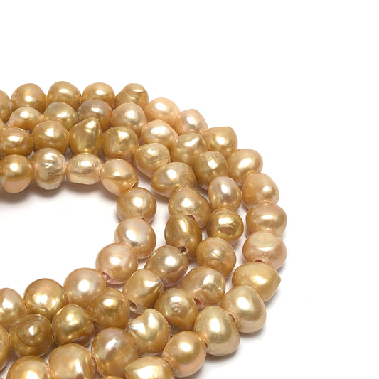 Large Hole Pearls 10-11 mm Champagne Color Nugget Shape Freshwater Pearls, 8 inches with 2.5mm Hole, LH092