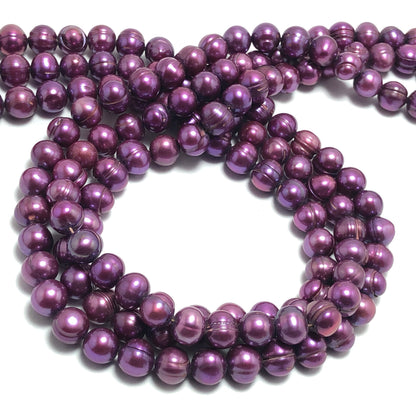 Freshwater Pearls, 6.5-7mm Off Round Potato Pearls, Dark Purple Color, POT010