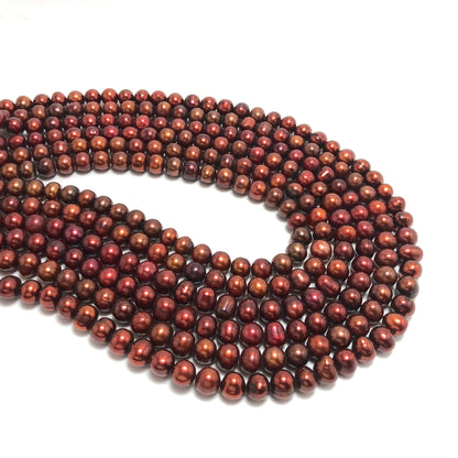 Freshwater Pearls, 7-7.5mm Off Round Potato Pearls, Redis Chocolate Color, POT013