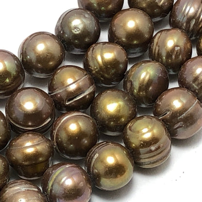 Freshwater Pearls, 7-7.5mm Off Round Potato Pearls, Green Color, POT018