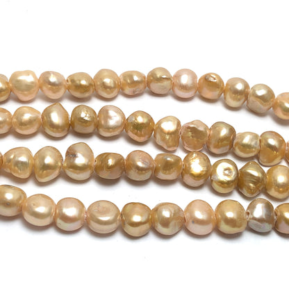Large Hole Pearls, 9.5-10mm Nugget Shape, Champagne Color Freshwater Pearls, 8 inches strand with 2.5mm Hole Size, LH062
