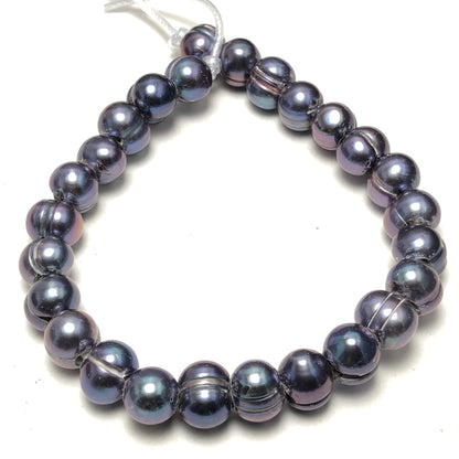 Large Hole Pearls 8.5-9mm Peacock Color Potato Shape Freshwater Pearls, 8 inches with 2.5mm Hole, LH080