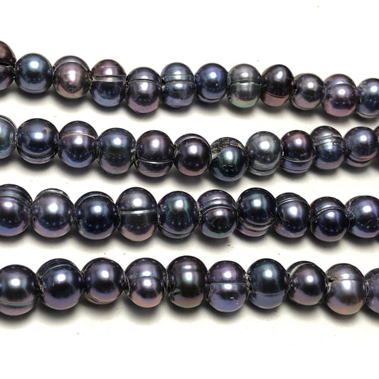 Large Hole Pearls 8.5-9mm Peacock Color Potato Shape Freshwater Pearls, 8 inches with 2.5mm Hole, LH080