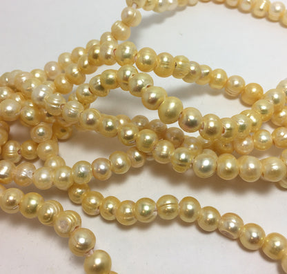 Large Hole Pearls 7-7.5mm Yellow Potato Shape Freshwater Pearls, 8 inch with 2.5mm Hole, LH050