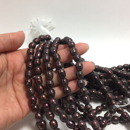 Large Hole Pearls 8-8.5mm Brown Rice Shape Freshwater Pearls, 8 inches with 2.5mm Hole, LH071