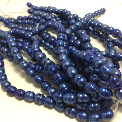 Large Hole Pearls 8-8.5mm Blue Rice Shape Freshwater Pearls, 8 inches with 2.5mm Hole, LH076