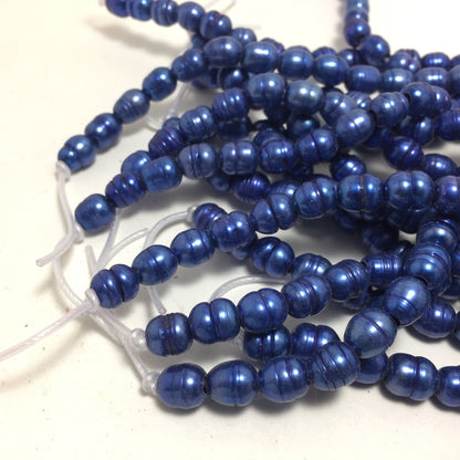 Large Hole Pearls 8-8.5mm Blue Rice Shape Freshwater Pearls, 8 inches with 2.5mm Hole, LH076