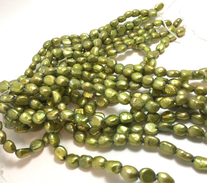 Large Hole Pearls, 8-9mm Nugget Rice Shape, Green Color Freshwater Pearls, 8 inches strand with 2.5mm Hole Size, LH052