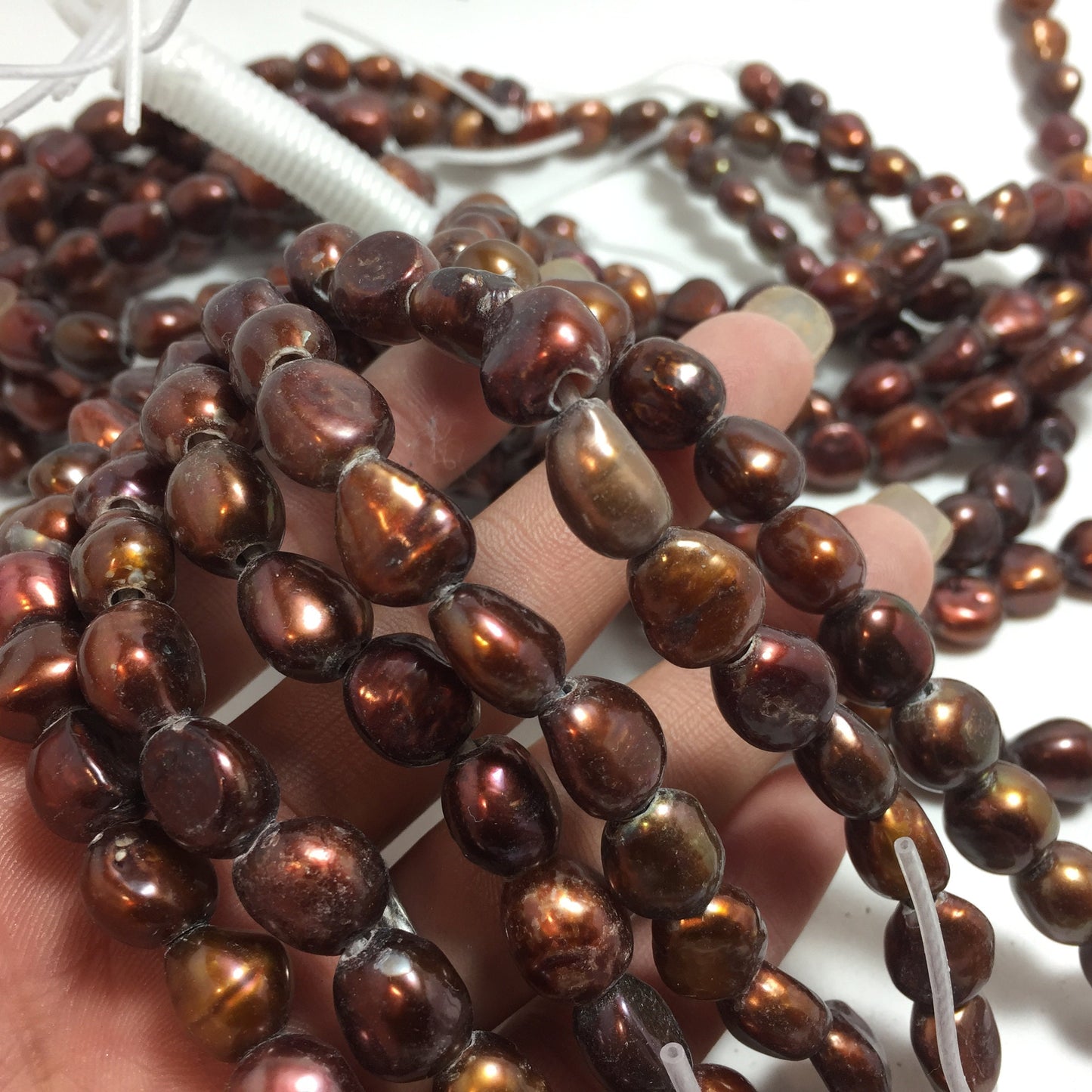 Large Hole Pearls, 9-10mm Nugget Rice Shape, Chocolate Color Freshwater Pearls, 8 inches strand with 2.5mm Hole Size, LH058