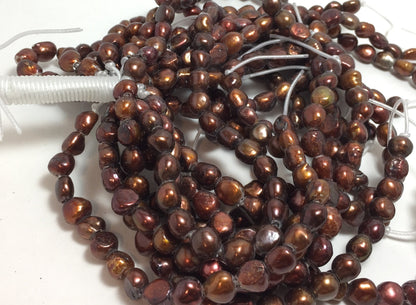 Large Hole Pearls, 9-10mm Nugget Rice Shape, Chocolate Color Freshwater Pearls, 8 inches strand with 2.5mm Hole Size, LH058