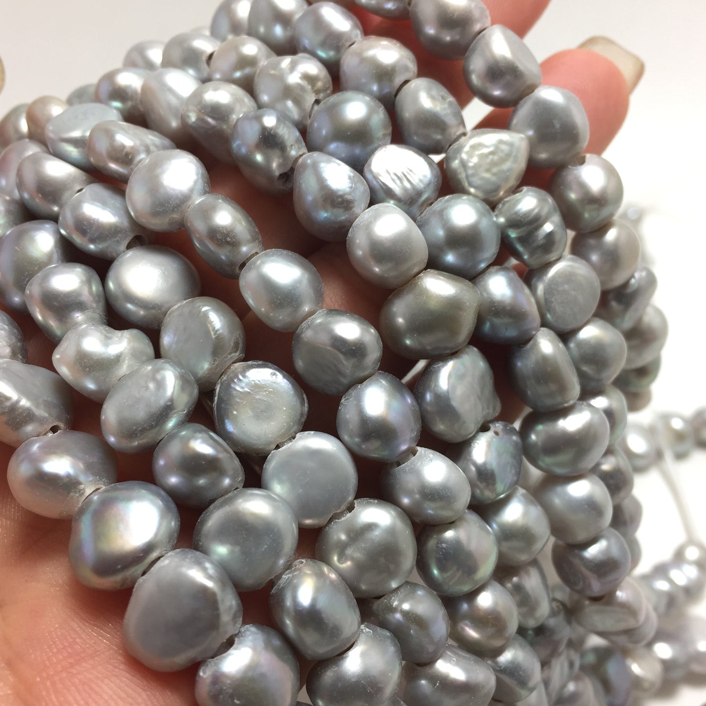 Large Hole Pearls, 9-10mm Nugget Shape, Grey Color Freshwater Pearls, 8 inches strand with 2.5mm Hole Size, LH063