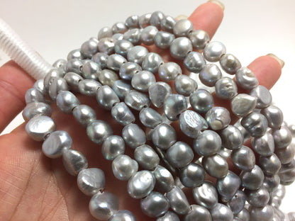 Large Hole Pearls, 9-10mm Nugget Shape, Grey Color Freshwater Pearls, 8 inches strand with 2.5mm Hole Size, LH063