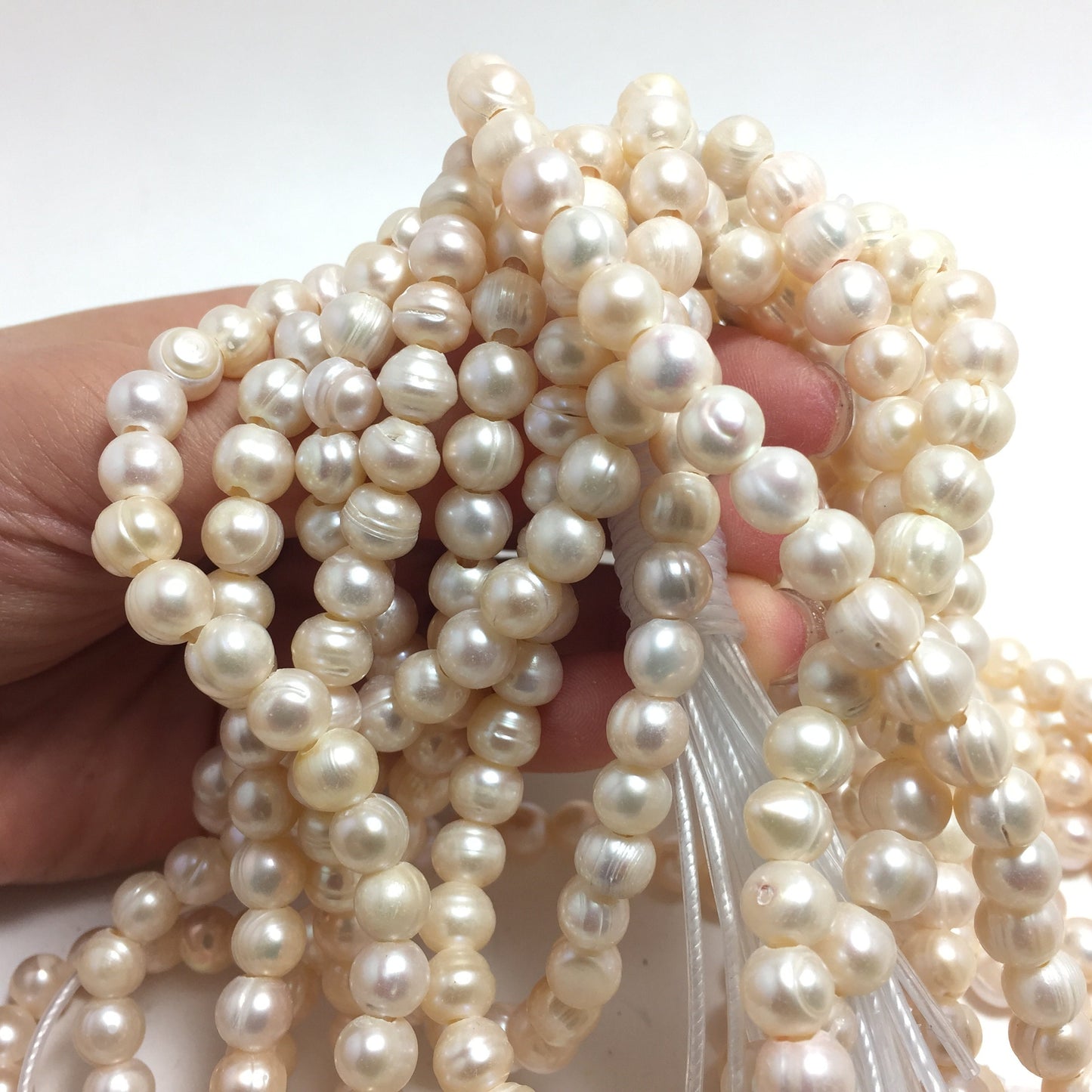 Large Hole Pearls 7-7.5mm Natural Pale Peach Color Potato Shape Freshwater Pearls, 8 inches with 2.5mm Hole, LH069