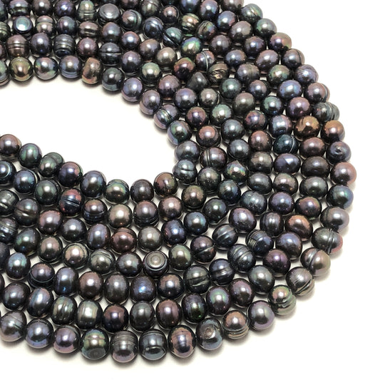 Freshwater Pearls, 6-6.5mm Off Round Potato Pearls, Peacock Color, POT022