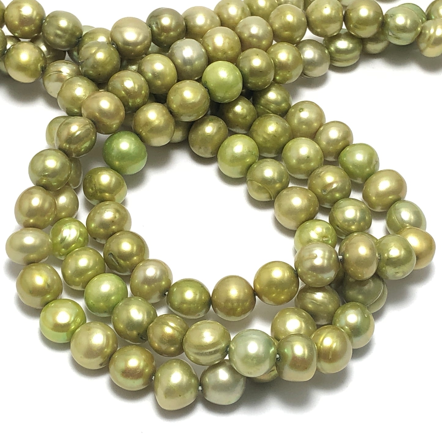 Freshwater Pearls, 7.5-8mm Off Round Potato Pearls, Green Color, POT024