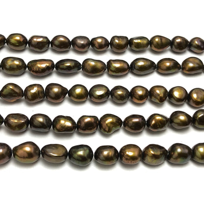 Freshwater Pearls, 9-9.5mm Nugget Rice Shape Pearls, Green Color, NUG025