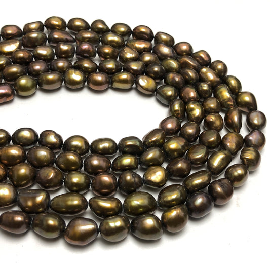 Freshwater Pearls, 9-9.5mm Nugget Rice Shape Pearls, Green Color, NUG025