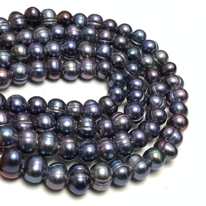 Large Hole Pearls 8.5-9mm Peacock Color Potato Shape Freshwater Pearls, 8 inches with 2.5mm Hole, LH080