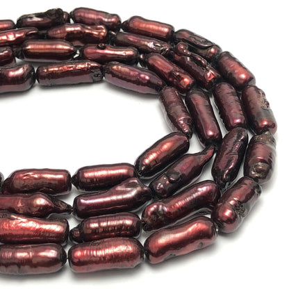 6-7mm Biwa Pearls "Tube" Shape, Cranberry Color Fresh Water Pearls, BIWA028