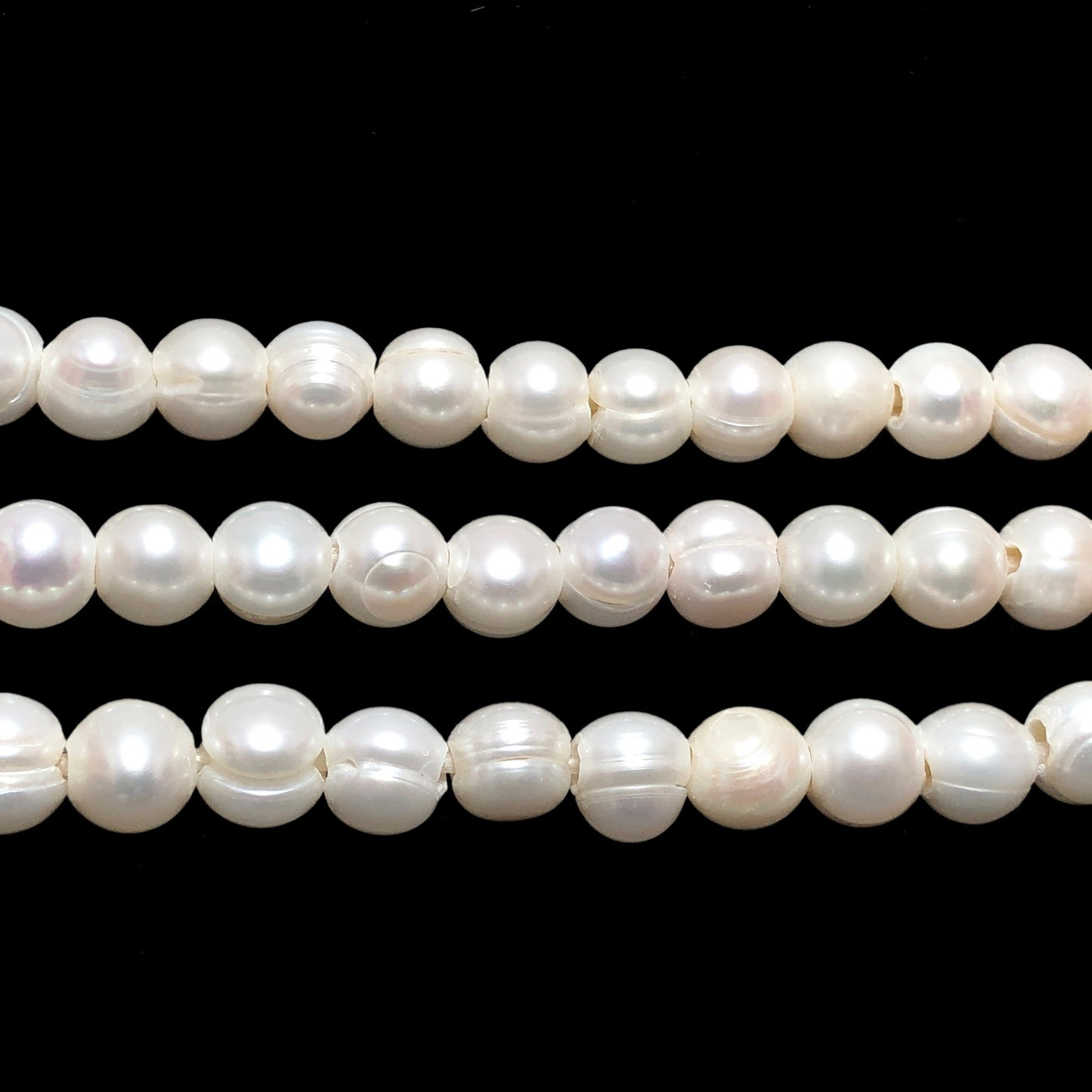 Large Hole Pearls 8-9mm, Off Round Freshwater Pearls White, 8 inches with 2.5mm Hole, LH088