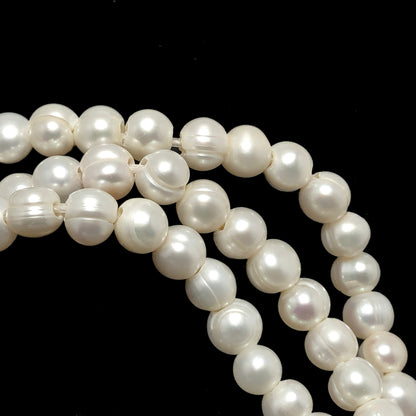 Large Hole Pearls 8-9mm, Off Round Freshwater Pearls White, 8 inches with 2.5mm Hole, LH088