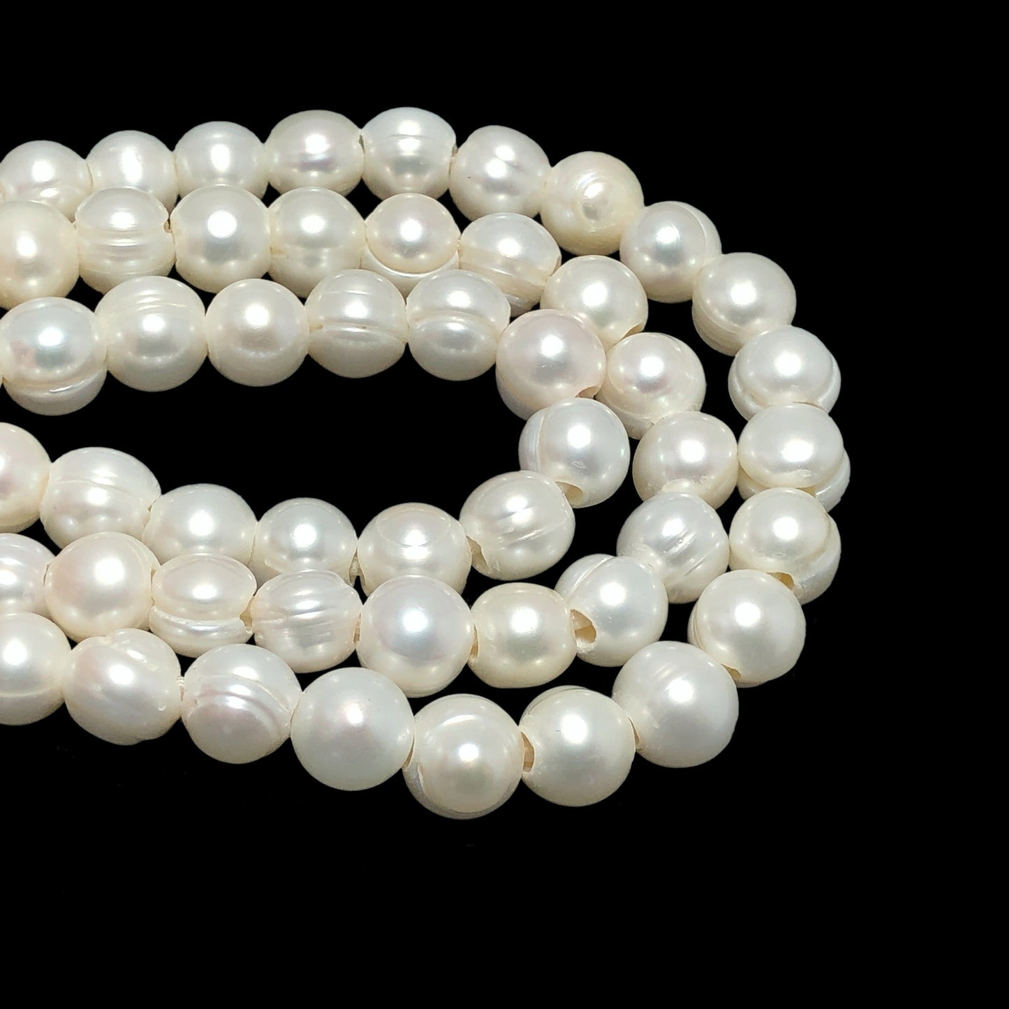 Large Hole Pearls 8-9mm, Off Round Freshwater Pearls White, 8 inches with 2.5mm Hole, LH088