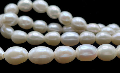 Large Hole Pearls 9-10mm, Rice Freshwater Pearls White, 14 or 7 Inches with 2.2mm Hole, LH089