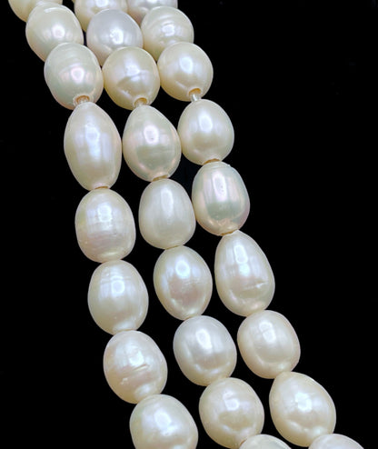 Large Hole Pearls 9-10mm, Rice Freshwater Pearls White, 14 or 7 Inches with 2.2mm Hole, LH089