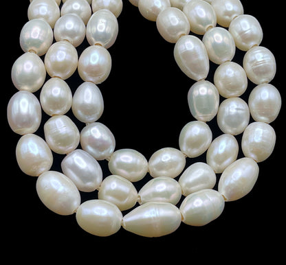 Large Hole Pearls 9-10mm, Rice Freshwater Pearls White, 14 or 7 Inches with 2.2mm Hole, LH089