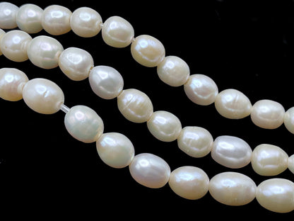 Large Hole Pearls 9-10mm, Rice Freshwater Pearls White, 14 or 7 Inches with 2.2mm Hole, LH089