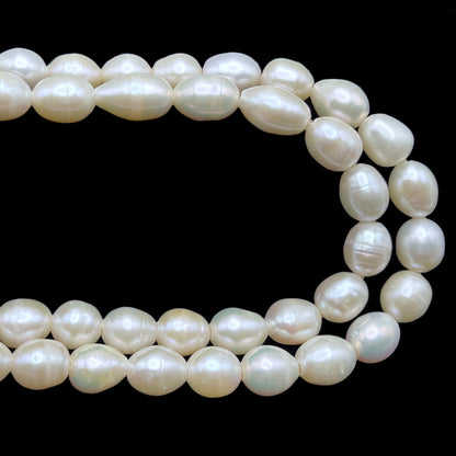 Large Hole Pearls 9-10mm, Rice Freshwater Pearls White, 14 or 7 Inches with 2.2mm Hole, LH089