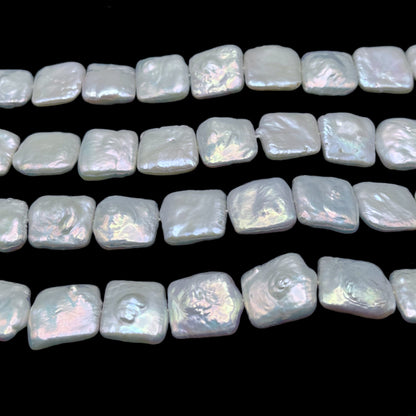 16-17mm Square Pearls, Large Size Freshwater Pearls, White Color, One Strand, COIN_S013