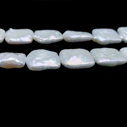 16-17mm Square Pearls, Large Size Freshwater Pearls, White Color, One Strand, COIN_S013