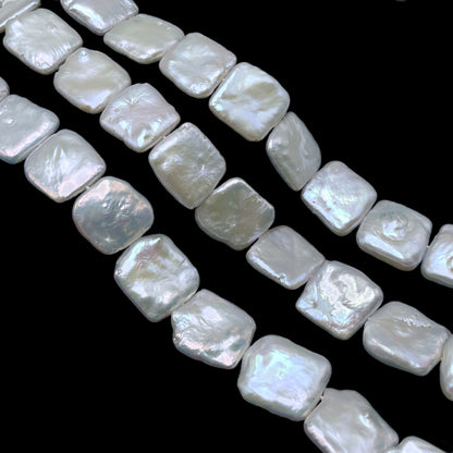 16-17mm Square Pearls, Large Size Freshwater Pearls, White Color, One Strand, COIN_S013