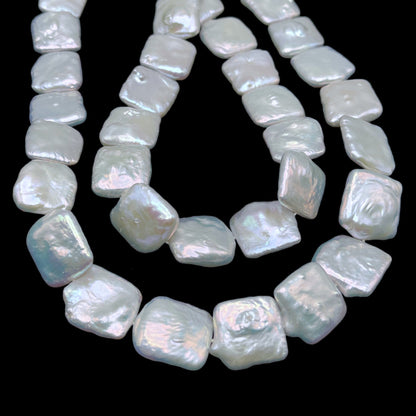 16-17mm Square Pearls, Large Size Freshwater Pearls, White Color, One Strand, COIN_S013