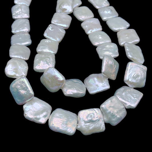 16-17mm Square Pearls, Large Size Freshwater Pearls, White Color, One Strand, COIN_S013