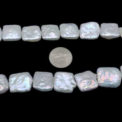 16-17mm Square Pearls, Large Size Freshwater Pearls, White Color, One Strand, COIN_S013