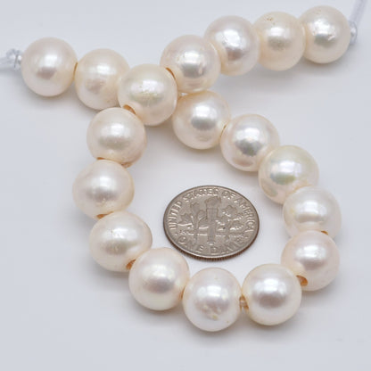 Big Hole Pearls, Freshwater Pearl Beads 10.5-11mm White Color Round, For Jewelry Making Pearls, 8 inches with 2.5mm Hole, SKU# LHRD009