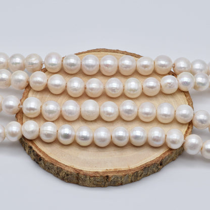 Big Hole Pearls, Freshwater Pearl Beads 10.5-11mm White Color Round, For Jewelry Making Pearls, 8 inches with 2.5mm Hole, SKU# LHRD009