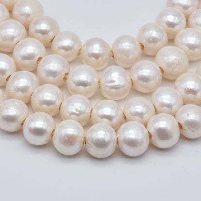 Big Hole Pearls, Freshwater Pearl Beads 10.5-11mm White Color Round, For Jewelry Making Pearls, 8 inches with 2.5mm Hole, SKU# LHRD009