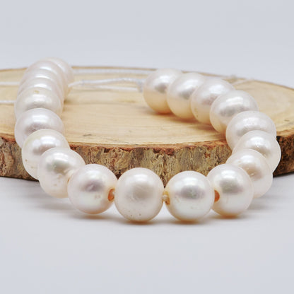 Big Hole Pearls, Freshwater Pearl Beads 10.5-11mm White Color Round, For Jewelry Making Pearls, 8 inches with 2.5mm Hole, SKU# LHRD009